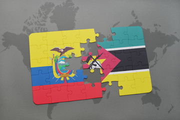 puzzle with the national flag of ecuador and mozambique on a world map