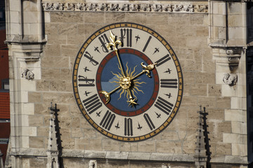 Clock of the New City Hall of Munich at Marienplatz, Germany, 2015