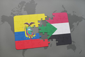 puzzle with the national flag of ecuador and sudan on a world map