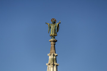 Sculpture on top of New City Hall of Munich at Marienplatz, Germany, 2015