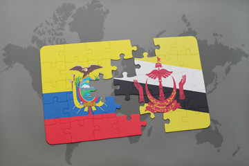 puzzle with the national flag of ecuador and brunei on a world map
