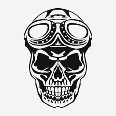 Skull rider in helmet with goggles. vector