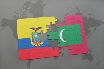puzzle with the national flag of ecuador and maldives on a world map