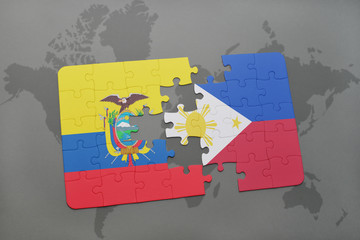 puzzle with the national flag of ecuador and philippines on a world map