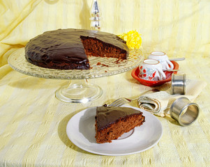 Cianduja cake covered with chocolate