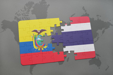 puzzle with the national flag of ecuador and thailand on a world map
