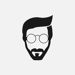 Bearded hipster face black silhouette. Vector illustration