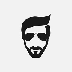 Bearded hipster face black silhouette. Vector illustration