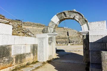 Ruins of Ancient Theater in the archeological area of Philippi, Eastern Macedonia and Thrace, Greece