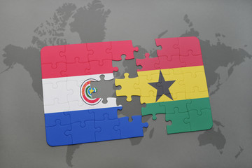 puzzle with the national flag of paraguay and ghana on a world map