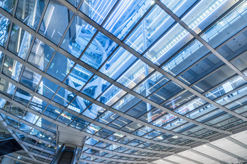 Directly Below Shot Of glass Skylight in a modern building.