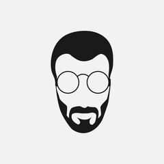 Bearded hipster face black silhouette. Vector illustration