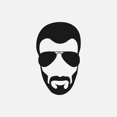 Bearded hipster face black silhouette. Vector illustration
