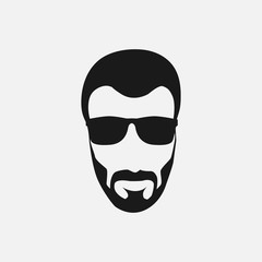 Bearded hipster face black silhouette. Vector illustration