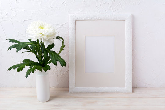 White frame mockup with chrysanthemum in vase