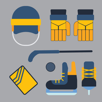 Vector hockey uniform and accessory in flat style.