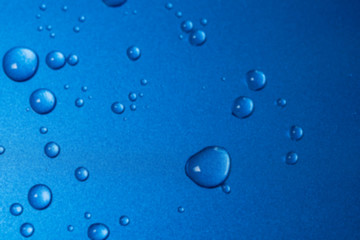 Abstract blur closeup water drops on blue background