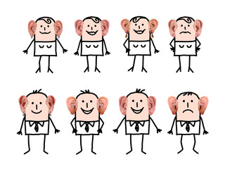 Cartoon male and female characters with real ears