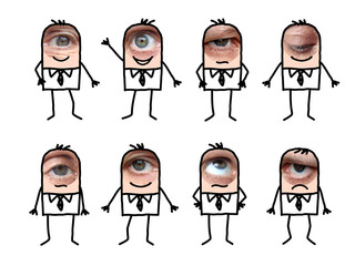 Cartoon male characters with real eye