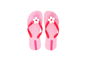 Beautiful pink beach shoes isolated on white background.