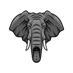 Elephant head, tusks and trunk vector mascot icon