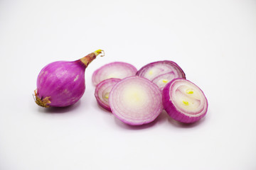 Red onion or Shallots on white background.