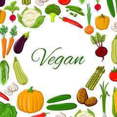 Vegan poster of vegetables and vector veggies