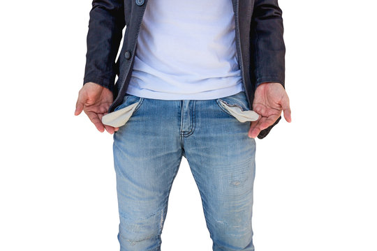 Man showing his empty pockets