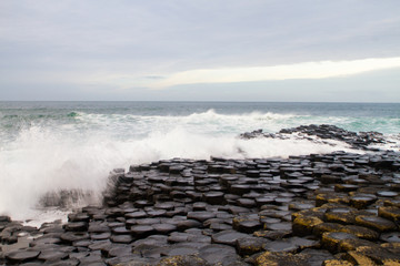 The Giant's Causeway, made up of 40,000 interlocking basalt columns, the result of an ancient...