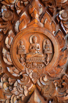 Wood carving in Wat Phukwaingern Temple, Chiang Kan district, Loei province,Thailand