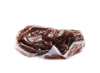 Vacuum packed beef meat isolated
