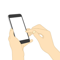 Flat Design Vector Illustration Of A Woman's Hands Surfing Internet With Her Smart Phone As Background