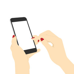 Flat Design Vector Illustration Of A Woman's Hands Surfing Internet With Her Smart Phone