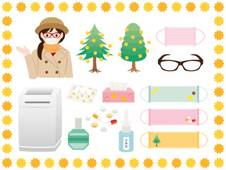 花粉症グッズ　イラストセット