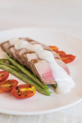 tuna steak with salad
