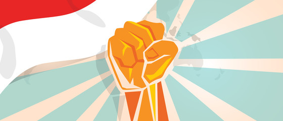 Indonesia Indonesian fight and protest independence struggle rebellion show symbolic strength with hand fist illustration and flag