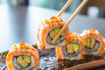 grilled salmon sushi roll © topntp
