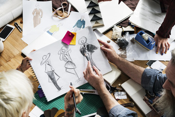 Fashion Designer Sketch Drawing Costume Concept - obrazy, fototapety, plakaty
