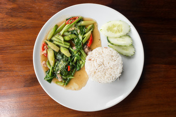 Thai food Stir-fried kaled with sun-dried salted fish