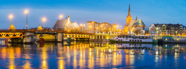 Naklejka na ściany i meble panorama of the historic district of Szczecin,night photography