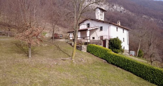 Aerial view with the drone of Petello church in Albino, Bergamo, Italy