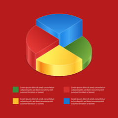 Obraz premium Pie chart on isolated background. Isometric pie charts different heights. Business data, colorful elements for infographics. Vector illustration.