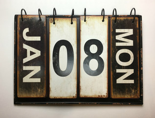 January 8 Monday on vintage calendar