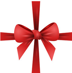 Decorative red bow and ribbon. Realistic vector illustration.