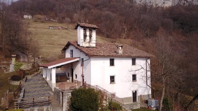 Aerial view with the drone of Petello church in Albino, Bergamo, Italy