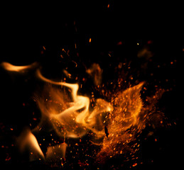 fire flames with sparks on a black background