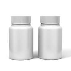 Bottle for medicines and set of various pills and tablets 3D realistic rendering