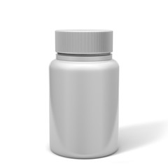 Bottle for medicines and set of various pills and tablets 3D realistic rendering