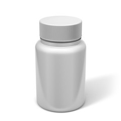 Bottle for medicines and set of various pills and tablets 3D realistic rendering