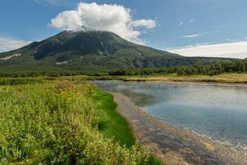 Khodutkinskiye hot springs at the foot of volcano Priemysh. South Kamchatka Nature Park.